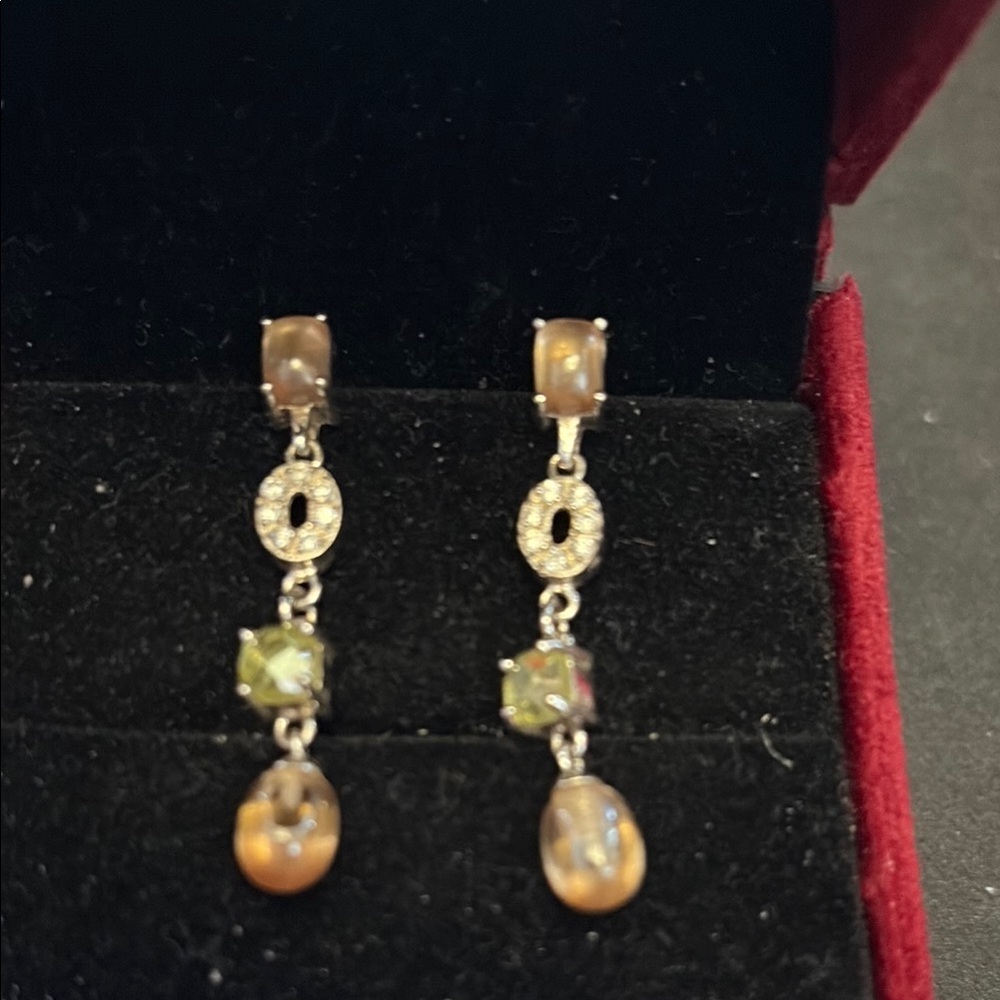 Vintage Elegant 925 Sterling Silver Multi Colour Drop Earrings